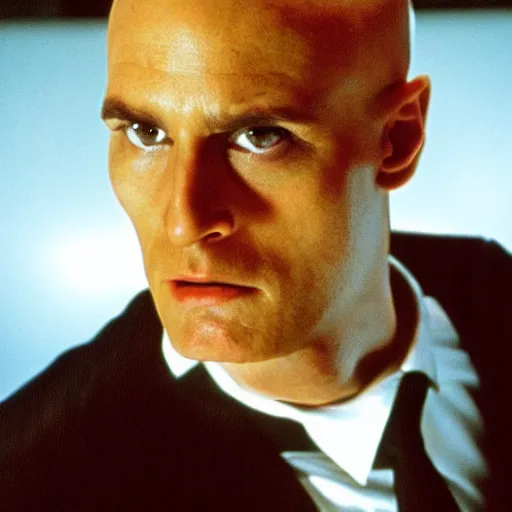 Prompt: headshot photo of Bald Patrick Bateman who is Bald from American Psycho