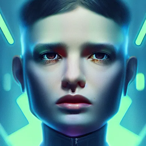 Image similar to portrait handsome androgynous sci - fi girl, blade runner 2 0 4 9, futuristic metropolis background, lazer drone, digital art, pop art by hsiao - ron cheng