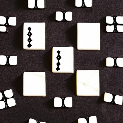 Image similar to Mahjong tiles made out of black and white chocolate forming 13 orphans