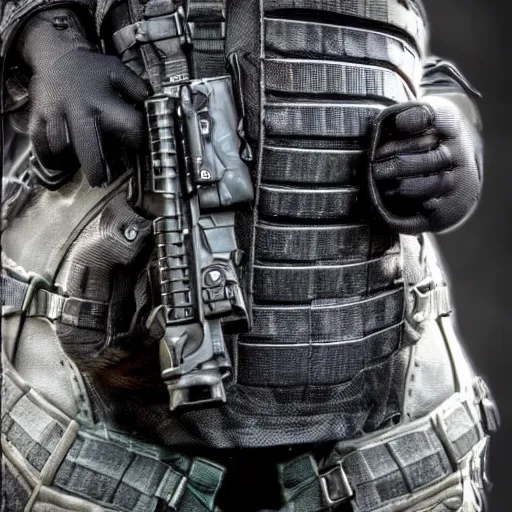 Image similar to minion styled tactical gear armor, 8 k shot, hd photo, reflection on metal