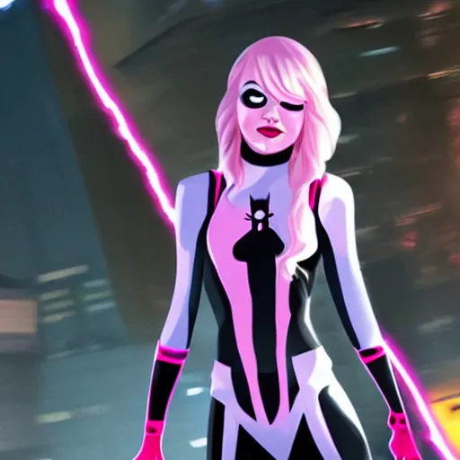 Prompt: Emma Stone as Spider-Gwen in the Marvel Cinematic Universe