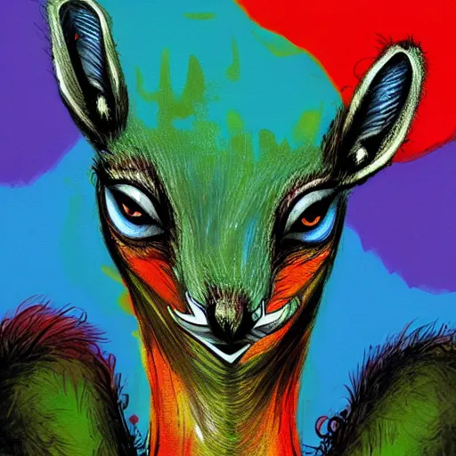 Image similar to a dik dik monster colorful, funny, abstract, digital art, fantasy, magic, trending on artstation, ultra detailed, professional illustration by Basil Gogos