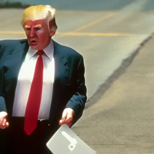 Prompt: willem da for as donald trump, still from raising arizona ( 1 9 9 1 )