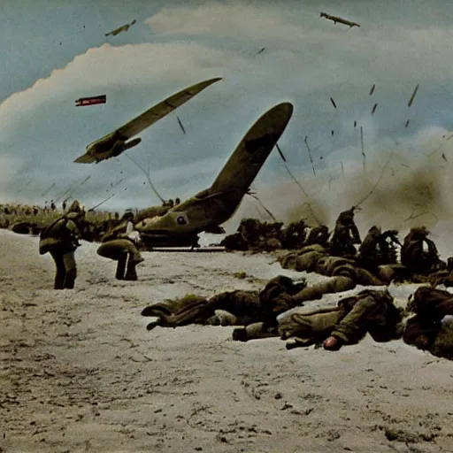 Image similar to ww 2 realistic photo beach landing, explosions