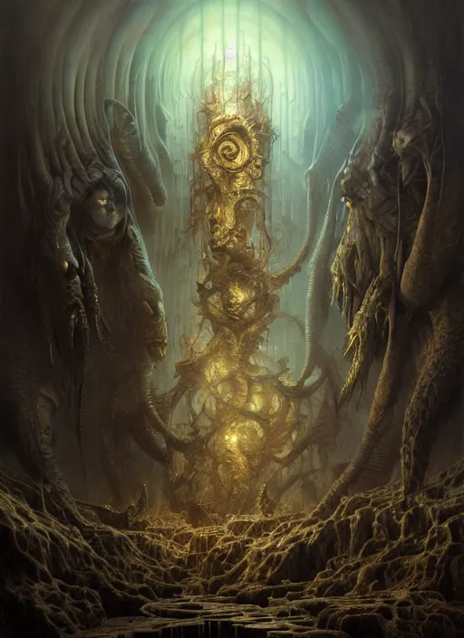 Image similar to hell creatures scenic dystopian environment, intricate, elegant, highly detailed, centered, digital painting, artstation, concept art, smooth, sharp focus, illustration, artgerm, tomasz alen kopera, peter mohrbacher, donato giancola, joseph christian leyendecker, wlop, boris vallejo