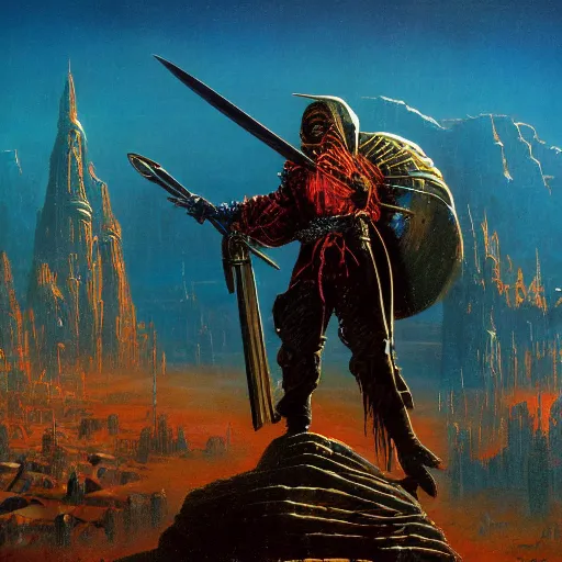 Image similar to fief of relentless autodidact menacing wage labour yoke, in the style of bruce pennington and jeff easley, 8 k resolution