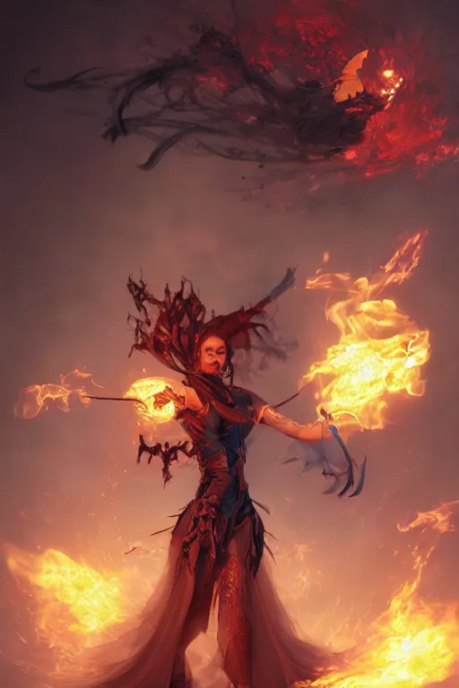 Image similar to beautiful girl necromancer, witch - doctor exploding into space casting spell, angels, 3 d render, hyper - realistic detailed portrait, holding fire and electricity, ruan jia, wlop. scifi, fantasy, magic the gathering, hyper detailed, octane render, concept art, peter mohrbacher