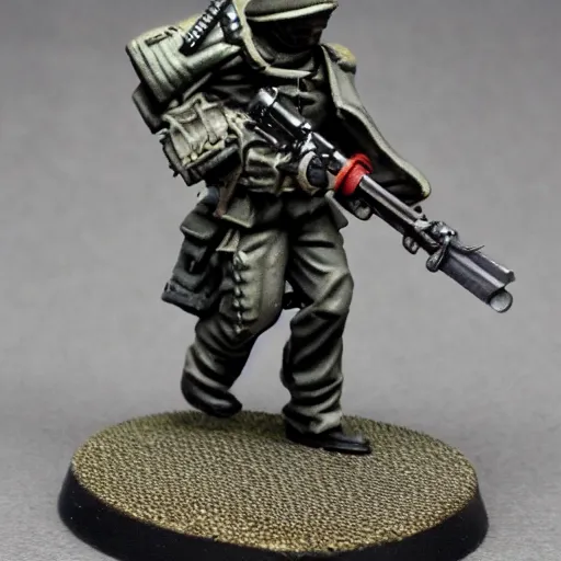 Prompt: an ecstatic Death Korps of Kreig soldier wearing grey