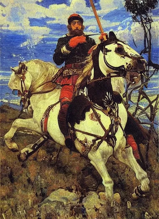 Image similar to painting Heroes (Bogatyri) Viktor Vasnetsov