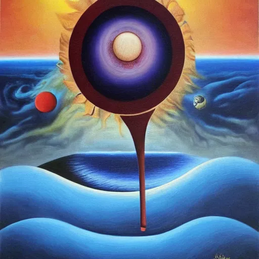 Image similar to sun and moon, surrealism, oil on canvas, high detail, masterpiece