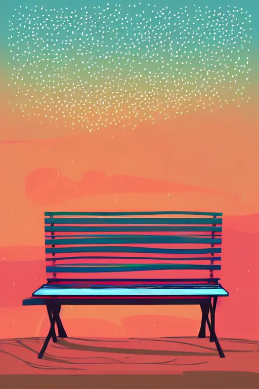 Prompt: minimalist boho style art of a colorful bench at sunset, illustration, vector art