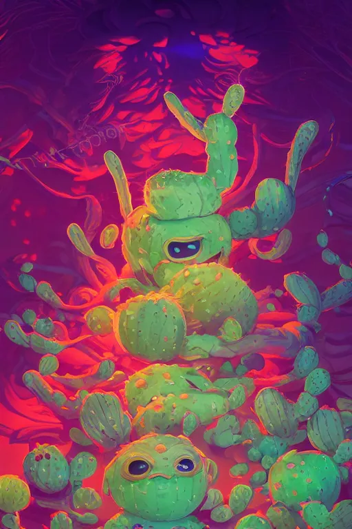 Image similar to roots cactus sushi cristal smurf ghost creature animal sushi cristal very big eye roots cactus elemental flush of force nature micro world fluo fishscale, behance hd by jesper ejsing, by rhads, makoto shinkai and lois van baarle, ilya kuvshinov, rossdraws radiating a glowing aura global illumination ray tracing hdr