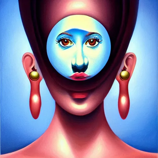 Image similar to a painting of a stylish person in the present, an ultrafine detailed painting by rafal olbinski, behance contest winner, pop surrealism, detailed painting, very detailed, minimalist, skeuomorphic, airbrush art