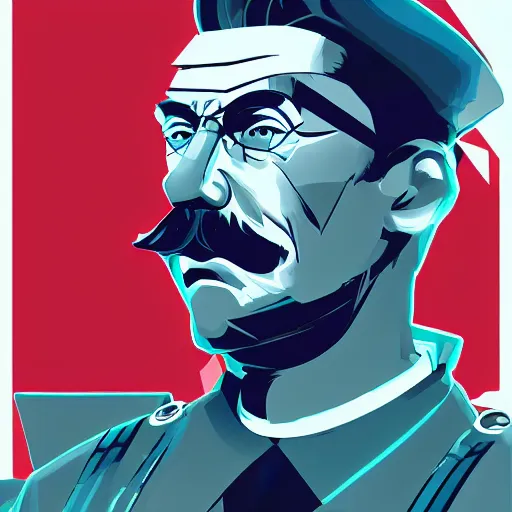 Image similar to cyberpunk joseph stalin as the leader of a futuristic communist society, cybernetics, sharp lines, digital, artstation, colored in