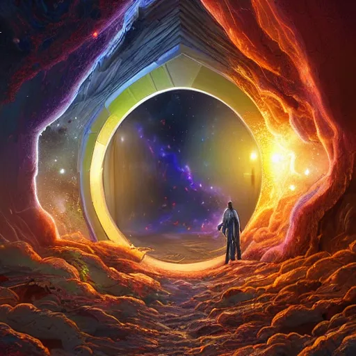 Image similar to A hyperdetailed digital oil painting of A doorway to the galaxy, Trending on ArtStation and DeviantArt