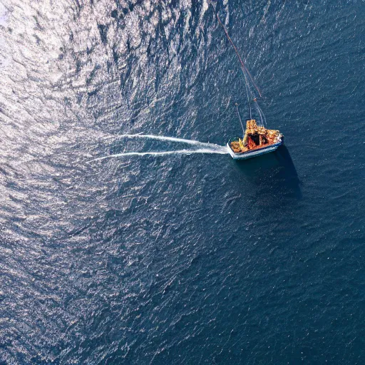 Image similar to realistic aerial drone shot of British fishing trawler