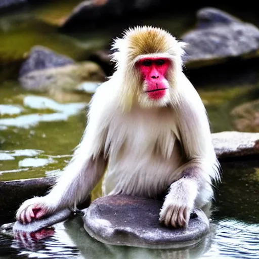 Image similar to An enlightened Japanese Snow Monkey during heavy though in a hot spring