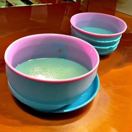 Prompt: a cyan and pink soup.