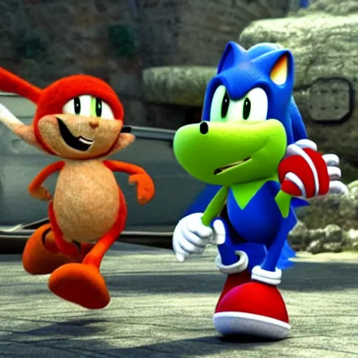 Image similar to Yoshi and Sonic starring in the hit comedy film Dumb-and-Dumber