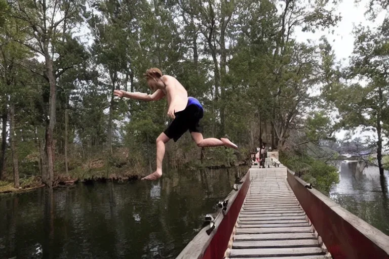 Image similar to pewdiepie jumping off a bridge