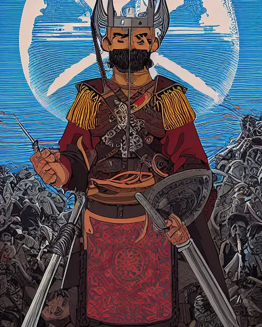 Image similar to portrait of barbaric spanish conquistador, symmetrical, by yoichi hatakenaka, studio ghibli and dan mumford