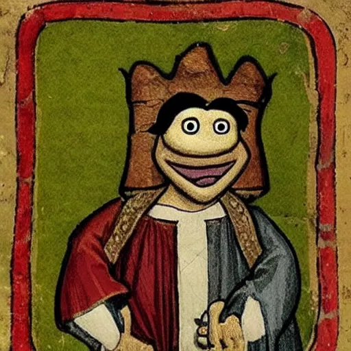 Image similar to medieval portrait of a muppet.