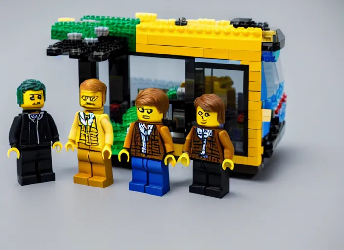 Prompt: product photo still of walter white and jesse pinkman breaking bad winnebago lego playset, 8 k, 1 2 0 mm macro, f 1. 8, studio lighting, key light