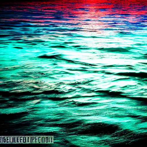 Image similar to bioluminescent, ocean, color field painting, light art, bokeh, wide angle, ultra - wide angle