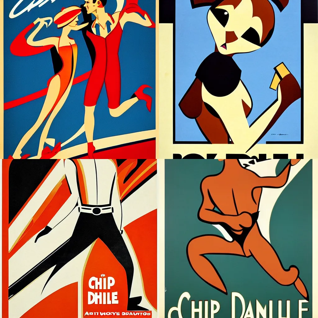 Prompt: Chip 'n Dale, art deco, 1925, vintage, streamline moderne, luxury, poster