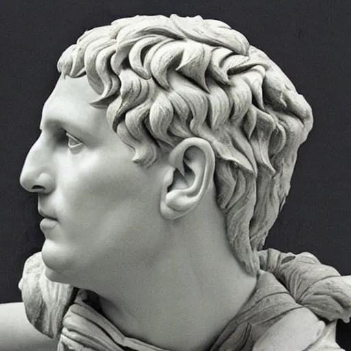 Image similar to the roman emperor augustus mixed with cat sculpture of stanisław szukalski