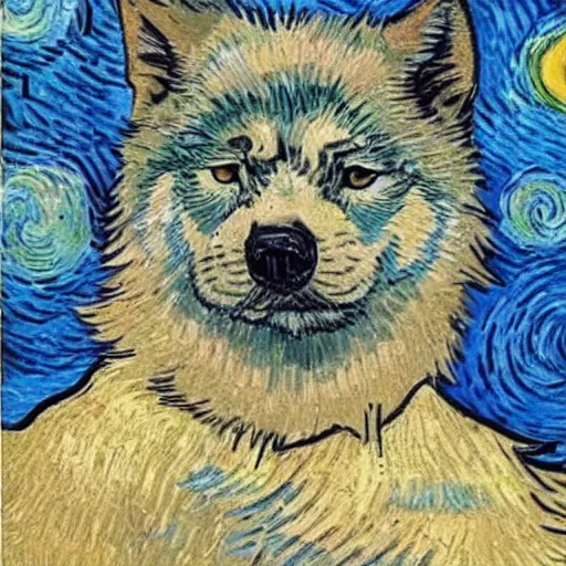 Image similar to retarded wolf, van gogh