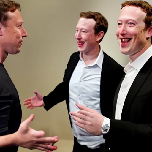 Prompt: elon musk and mark zuckerberg, one on each side, fighting over an iphone