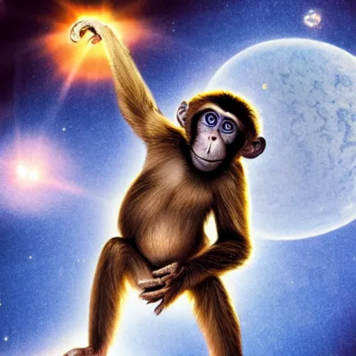 Prompt: still of a monkey in space