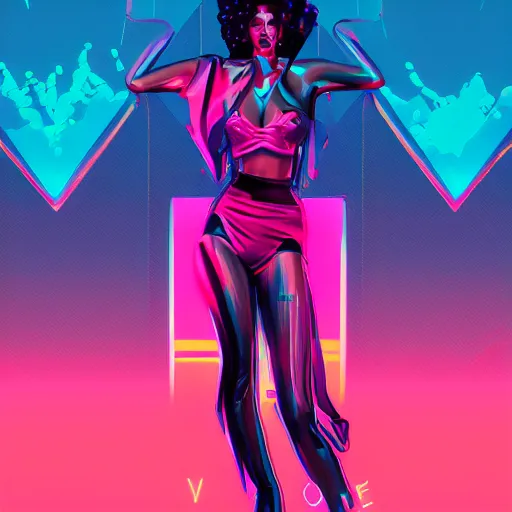 Image similar to woman, synthwave, retrowave, digital art, artstation