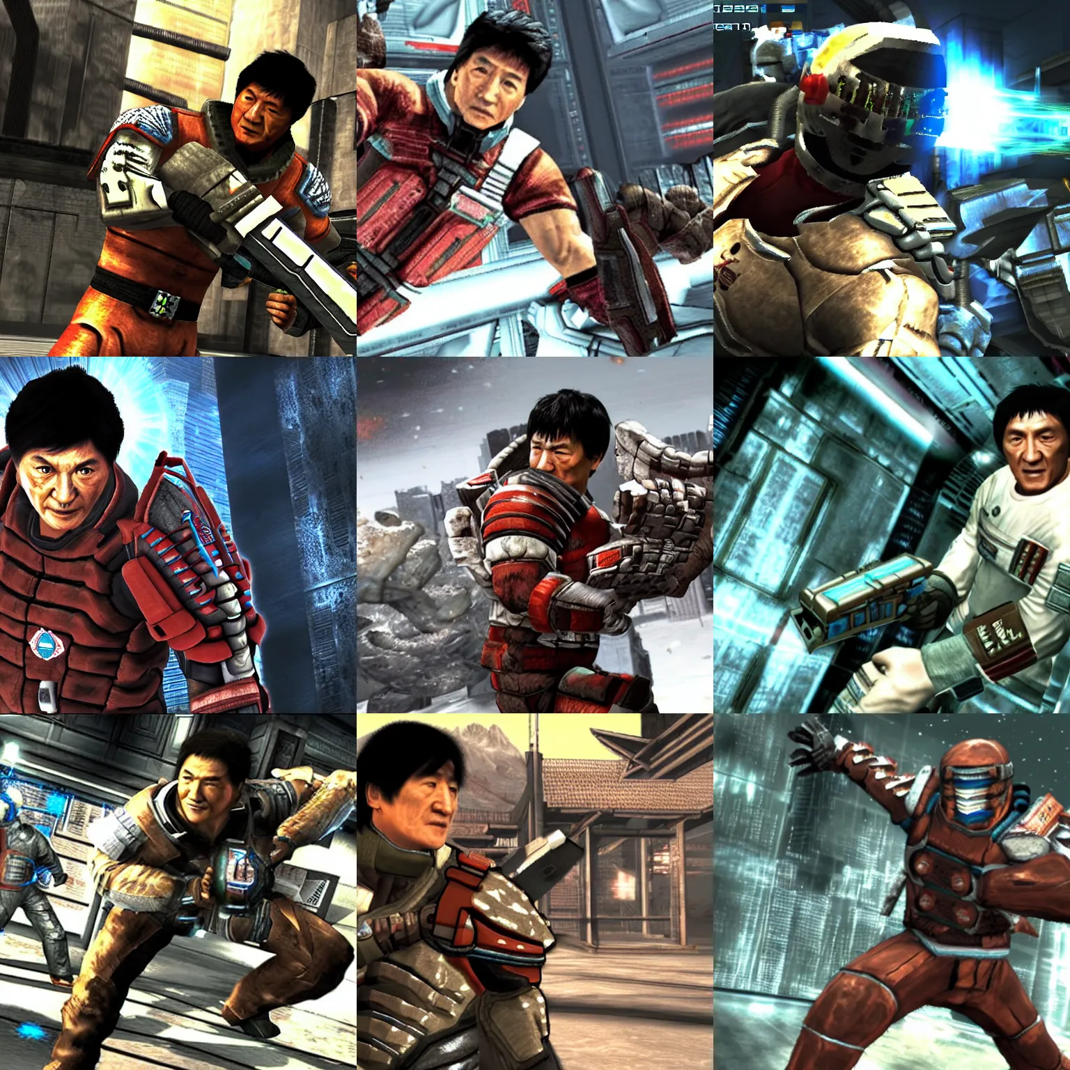 Prompt: game screenshot of jackie chan in dead space 1