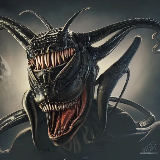 Image similar to mickey mouse xenomorph chimera lurkin in dark room portrait showing his unique round ears, designed by h. r. giger, highly intricate detailed 8 k ultrarealistic octane render by artgerm and rutkowski and mucha