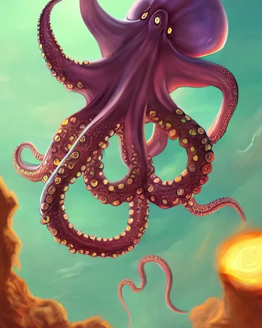 Prompt: octopus flying in space, detailed digital painting, professional concept art, hearthstone