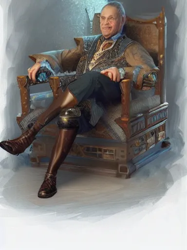 Image similar to a pleasured noble man siting in his armchair. intricate, elegant, highly detailed, digital painting, artstation, concept art, sharp focus, illustration, by justin gerard and artgerm, 8 k