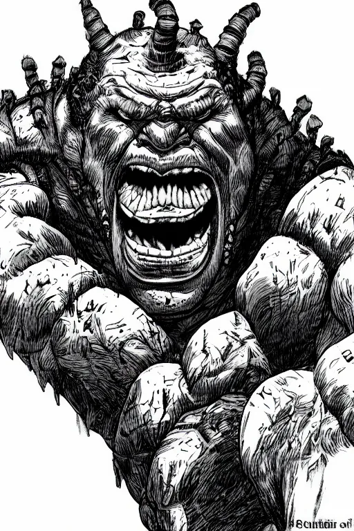 Image similar to hunched ogre, highly detailed, digital art, sharp focus, trending on art station, kentaro miura manga art style