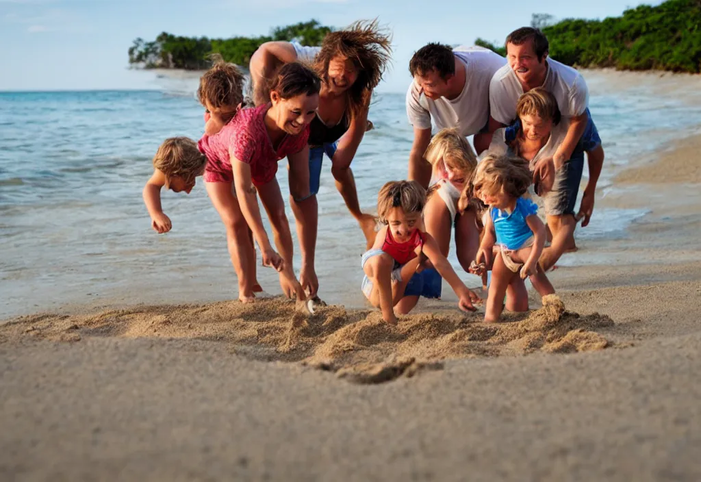 Image similar to a family at the beach playing in the sand