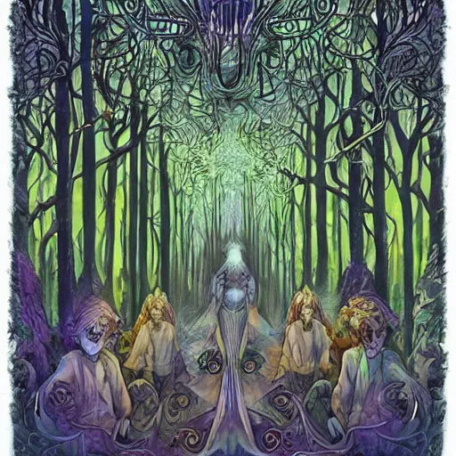 Prompt: monlight forest, silver serenade, laced transmission symphony of the celestial psylocibin