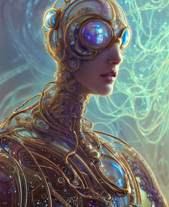 Prompt: intricate ornate opulent transparent clear see - through portrait of a cybernetic beautiful male alien sea slug, mottled coloring, adorable, childlike, apocalyptic environment, ultra realistic, concept art, art nouveau, photorealistic, octane render, 8 k, unreal engine. art by christopher marley and artgerm and greg rutkowski and alphonse mucha