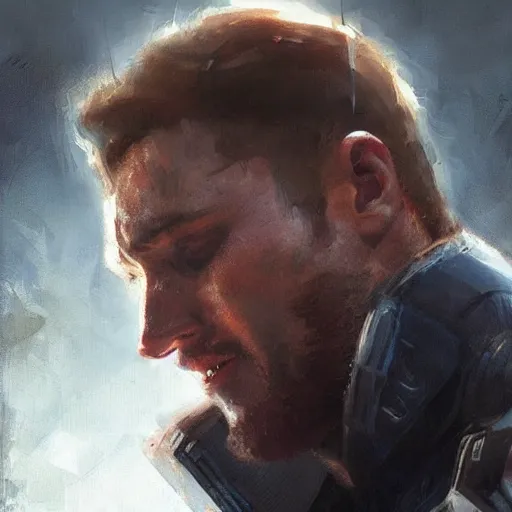 Image similar to captain america crying art, by greg rutkowski