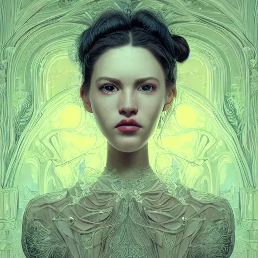 Image similar to the portrait of an incredibly beautiful, graceful, elegant, and sophisticated young woman made of garlic bulbs, an ultrafine detailed illustration by james jean, intricate linework, bright colors, final fantasy, behance contest winner, vanitas, angular, altermodern, unreal engine 5 highly rendered, global illumination, radiant light, detailed and intricate environment