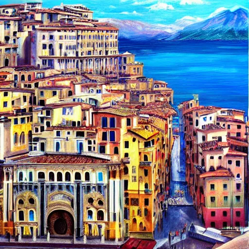 Prompt: hyper realistic picasso detailed 4 k painting mix of three italian cities : naples, venice, florence