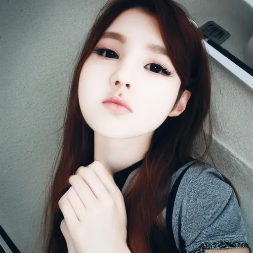 Image similar to beautiful gorgeous shy cute Kpop European girlfriend wearing camisole