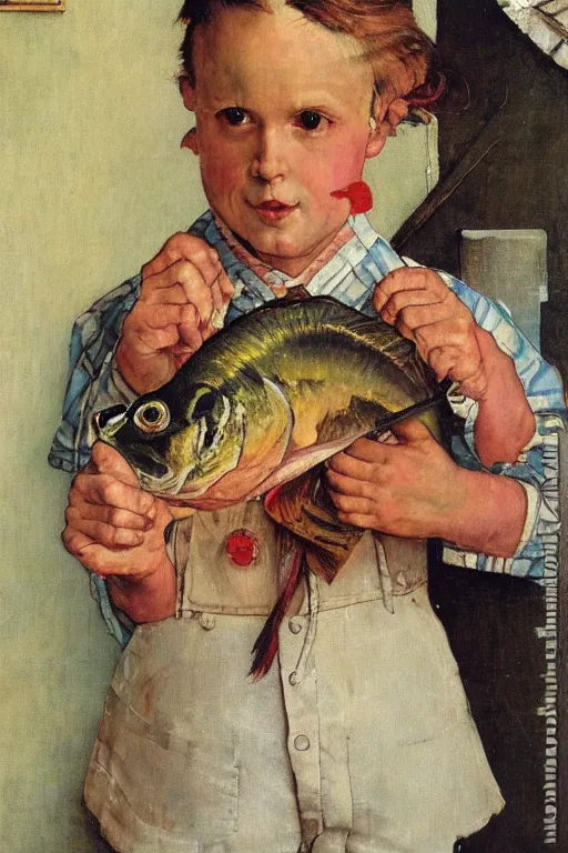 Image similar to a portrait painting of a fish. Painted by Norman Rockwell