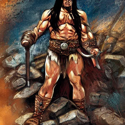 Image similar to conan the barbarian in the style of conan the barbarian by frank frazzetta
