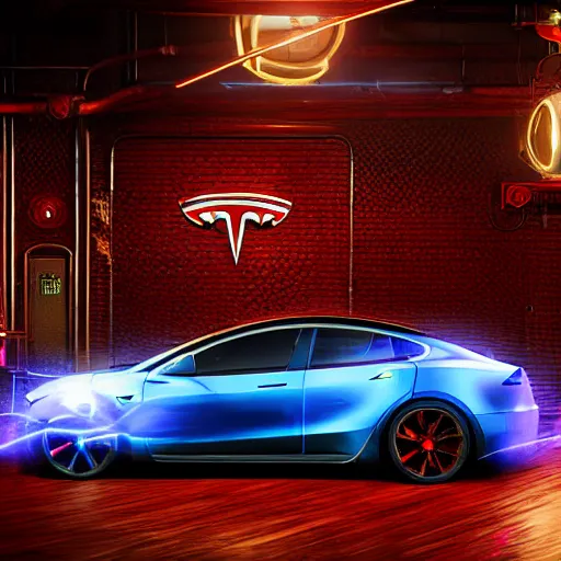 Image similar to photography of a hyper realistic tesla blue electric arc, steam punk background. high detail, professional digital art, unreal engine 5 8 k rendering