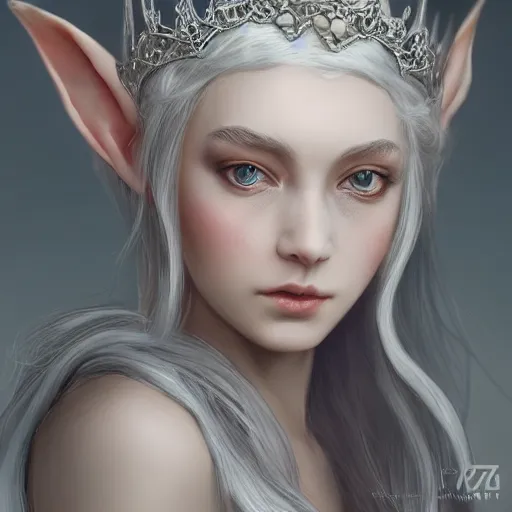 Prompt: Portrait of a young, beautiful and elegant silver-haired elf queen， full of details, fantasy matte painting， concept art, smooth, by Ina Wong and wlop ，trending on cgsociety and artstation，8kHDR，light effect，-H 768